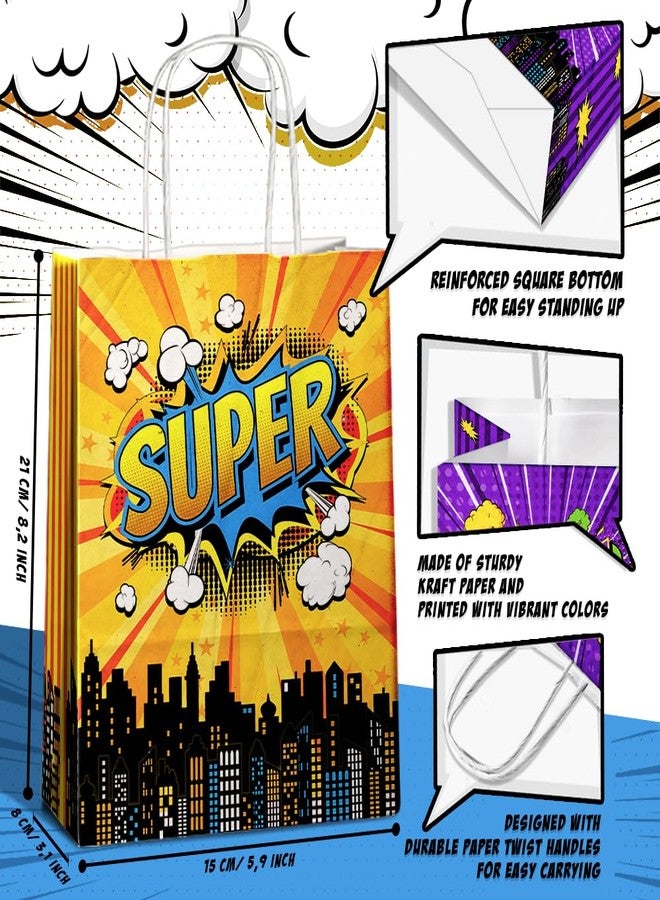 JOYGATHER 24 Pcs Hero Party Favor Bags with Handles - Hero Goodie Bags, Gift Bags. Comic Hero Theme Candy Bags for Kids, Kraft Paper Bags for Birthday Party Supplies and Baby Shower Decorations. - Image 3
